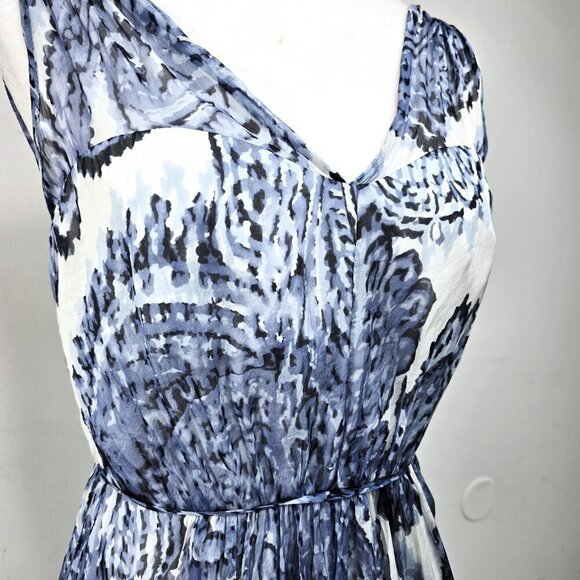 Milly Blue White Silk Watercolor Paisley Painting Grecian Mini Dress - Picture 4 of 12